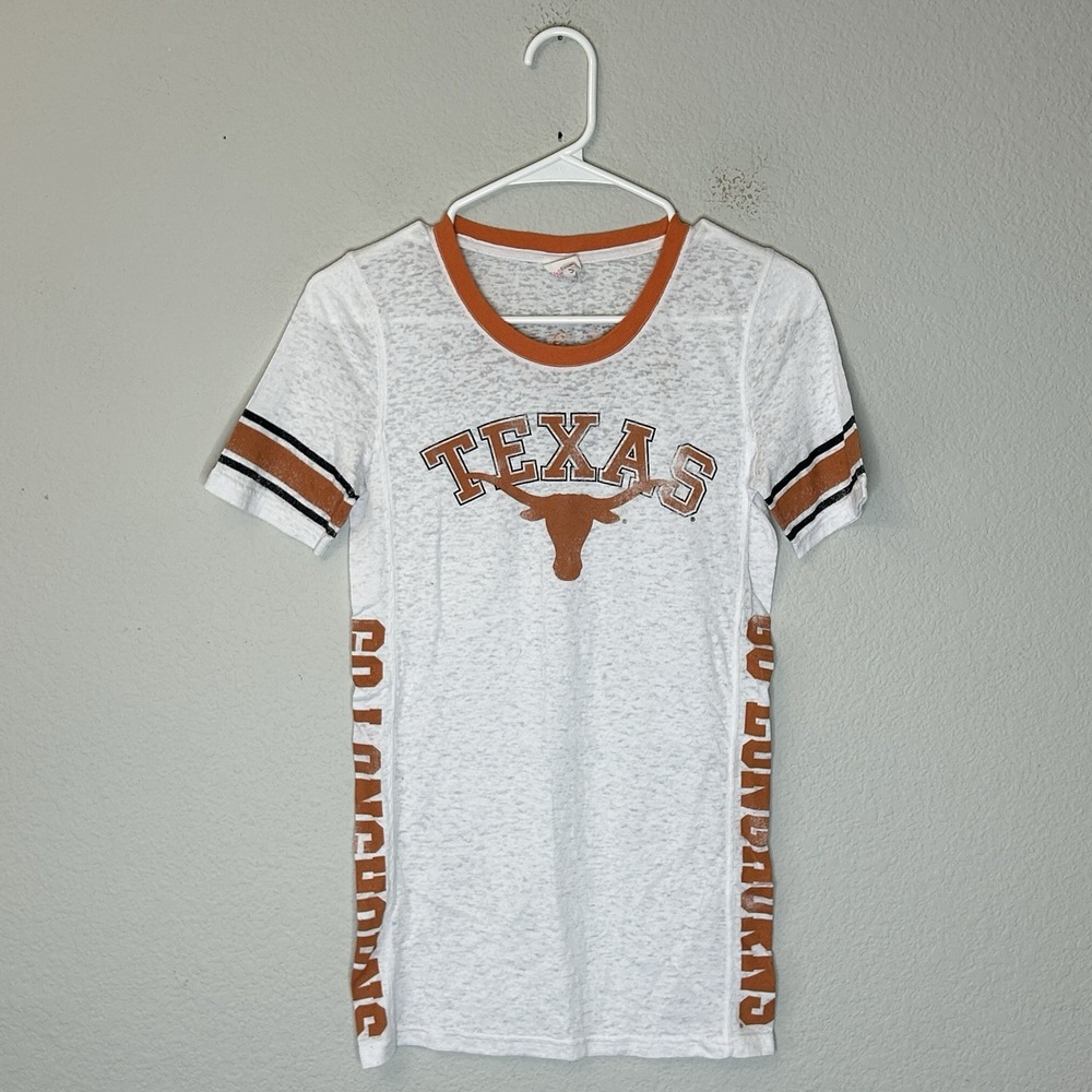 PINK Victoria's Secret Texas Longhorns Burnout T Shirt Womens Size S White UT